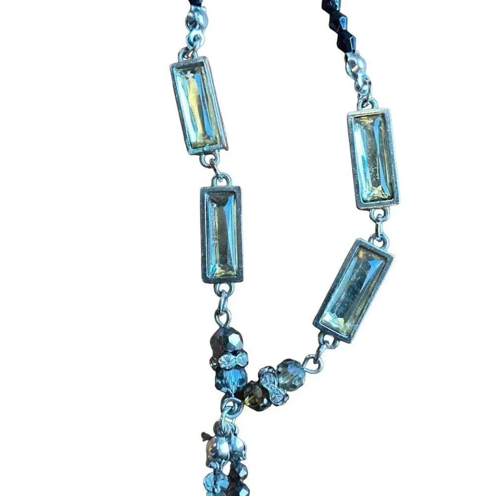 Anne Taylor loft long black crystal tassel necklace